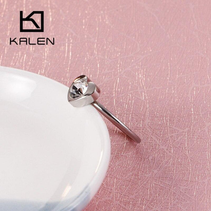 KALEN Bohemia Heart Romantic Rings For Women MINI Round Stainless Steel Clear Zircon Rings Wedding Bands Engagement Jewelry.