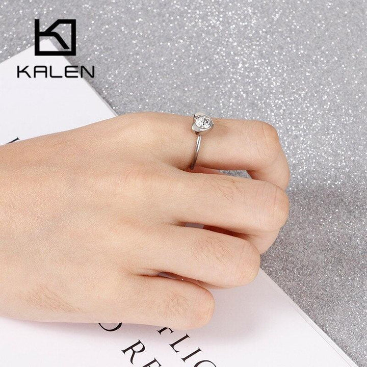 KALEN Bohemia Heart Romantic Rings For Women MINI Round Stainless Steel Clear Zircon Rings Wedding Bands Engagement Jewelry.