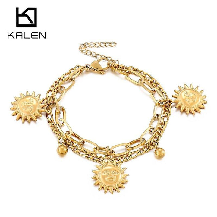 KALEN Bohemia Jewelry Bracelet Woman Greek Mythology Sun Lucky Bracelet Anniversary Gift Fashion Metal Gold Chain Bracelet.