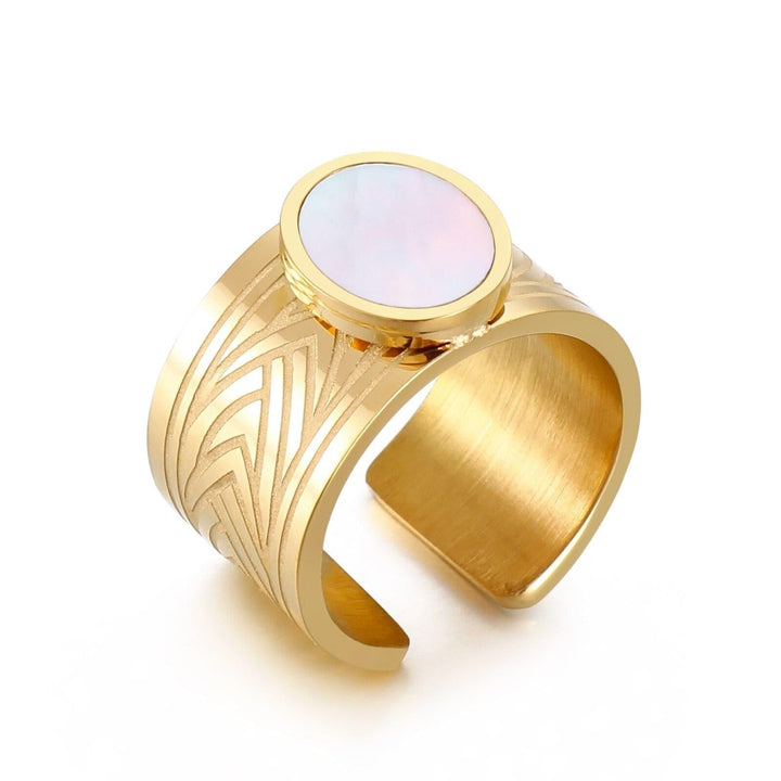 KALEN Bohemian White Shell Round Metal Ring Geometric Stainless Steel Open Rings for Women Girl Wedding Jewelry.