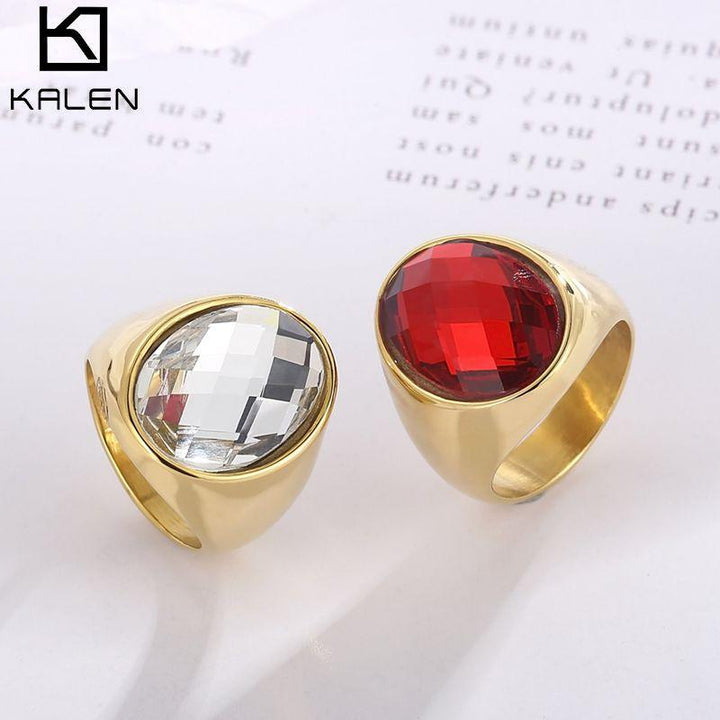 KALEN Bohemian Women Ring Boho Gold Metal Dancing Party Finger Ring Vintage White/Red/Blue/Black Glass Ring Jewelry Gift.