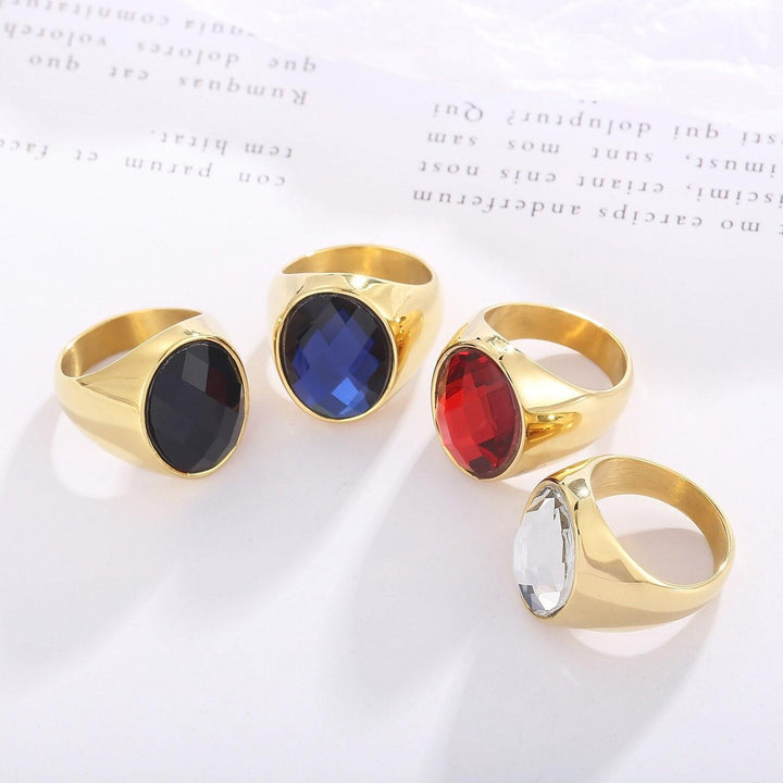 KALEN Bohemian Women Ring Boho Gold Metal Dancing Party Finger Ring Vintage White/Red/Blue/Black Glass Ring Jewelry Gift.