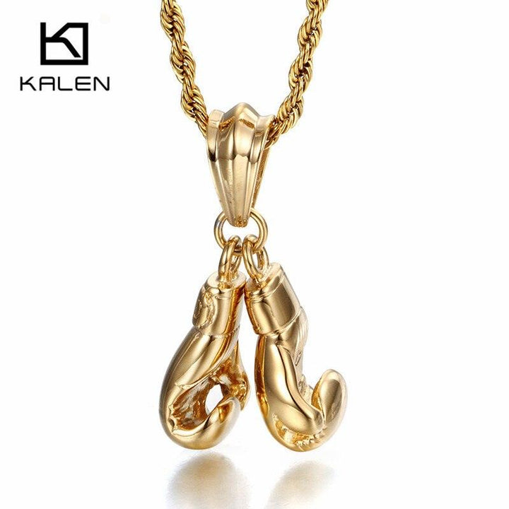 Kalen 2019 New Design Stainless Steel Power Boxing Fist Pendant Necklace Fashion Collar Body Long Chain Necklaces For Men.