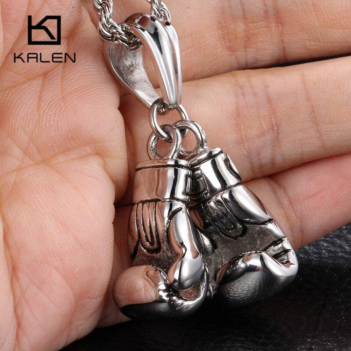 Kalen 2019 New Design Stainless Steel Power Boxing Fist Pendant Necklace Fashion Collar Body Long Chain Necklaces For Men.