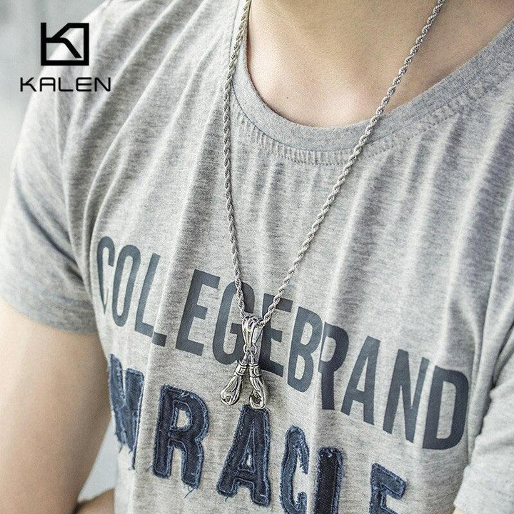 Kalen 2019 New Design Stainless Steel Power Boxing Fist Pendant Necklace Fashion Collar Body Long Chain Necklaces For Men.