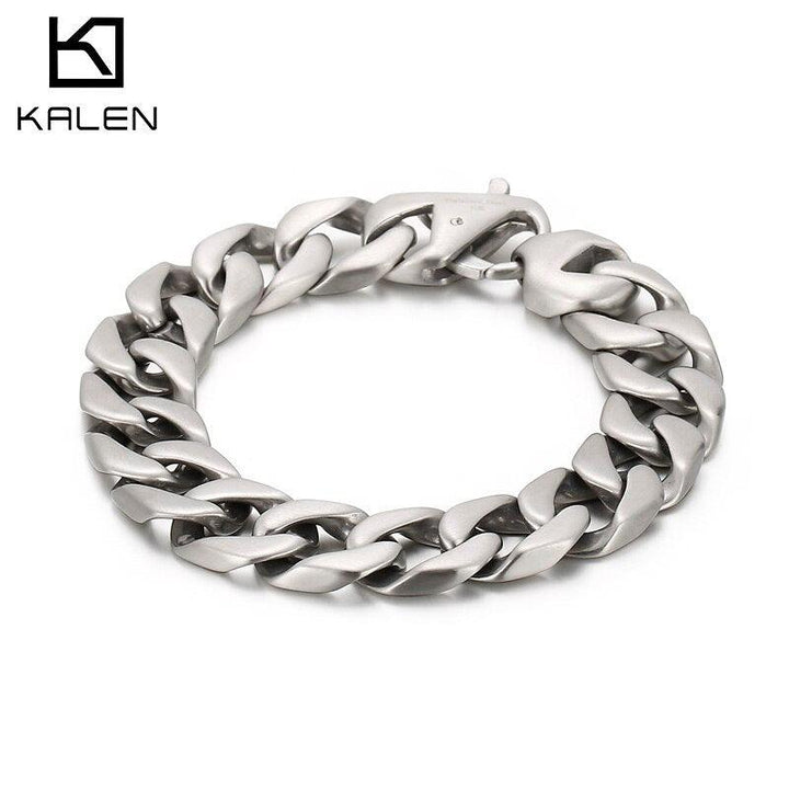 Kalen Brushed Stainless Steel Men's Elastic Buckle Bracelet Punk Style Bracelets 220mm Jewelry.