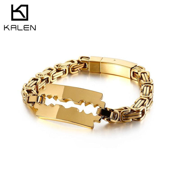 KALEN Bulgaria Gold Byzantine Chain Bracelet Men 22cm 4 Color Stainless Steel Hollow Charm Wristband Jewellry 2020.