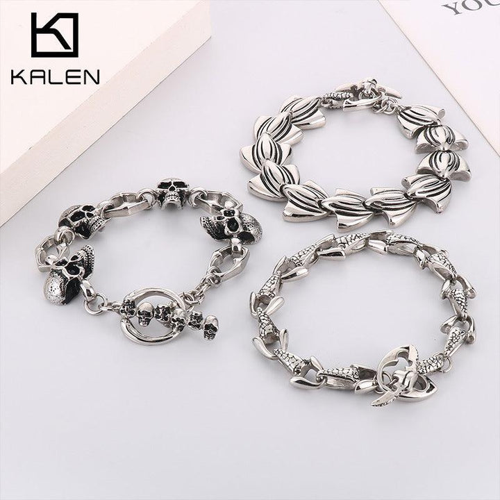 Kalen Casting Chain Skull Charm Bracelet With Anchor OT Clap - kalen