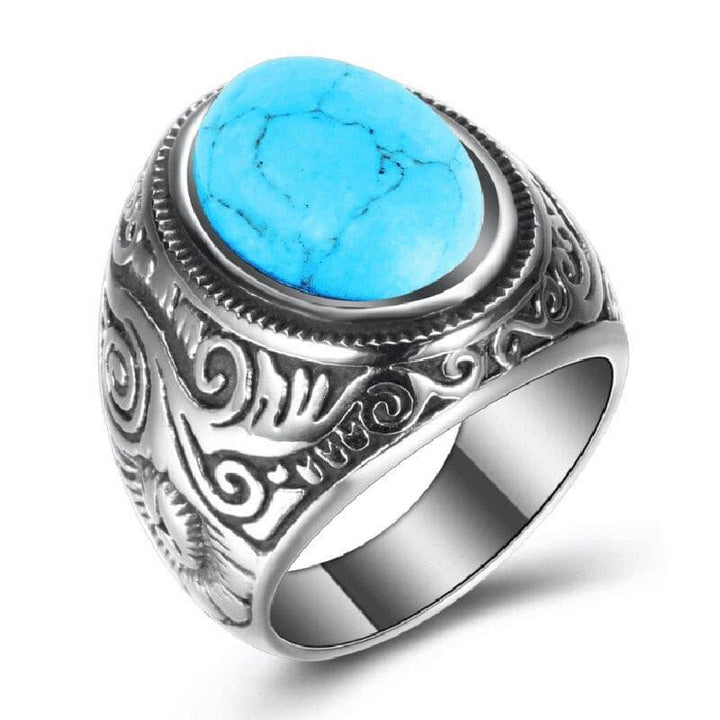 Kalen Charm Men's Ring 6mm Wide Carved Pattern Stainless Steel Exotic Party Jewelry.