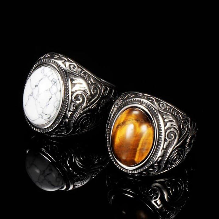 Kalen Charm Men's Ring 6mm Wide Carved Pattern Stainless Steel Exotic Party Jewelry.