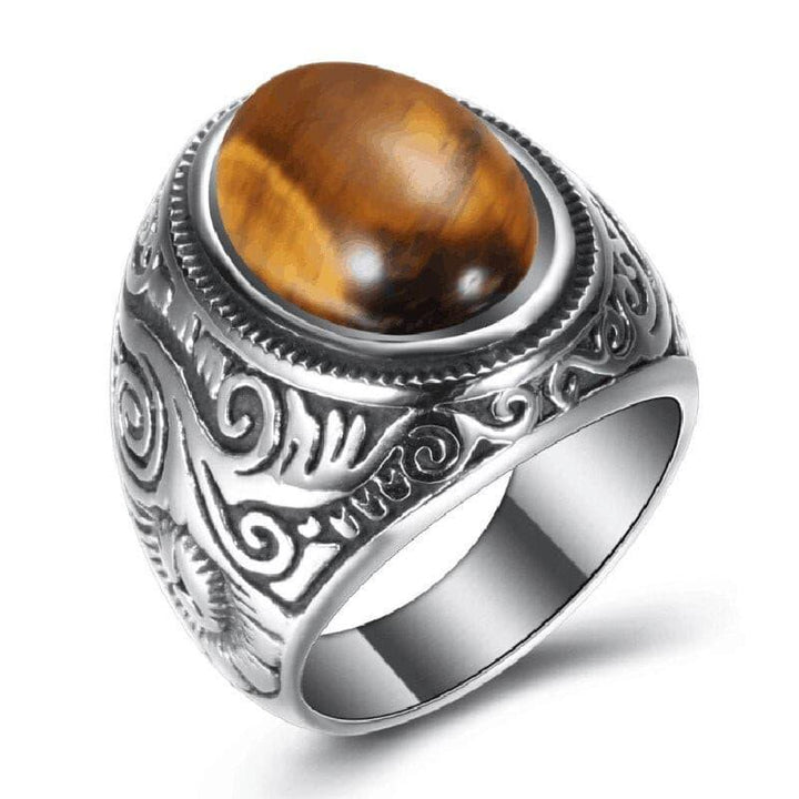 Kalen Charm Men's Ring 6mm Wide Carved Pattern Stainless Steel Exotic Party Jewelry.