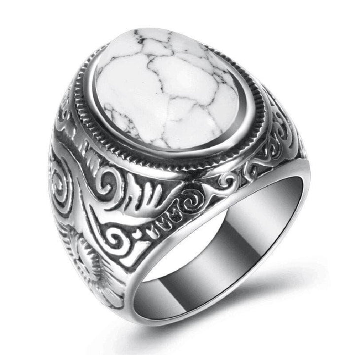 Kalen Charm Men's Ring 6mm Wide Carved Pattern Stainless Steel Exotic Party Jewelry.