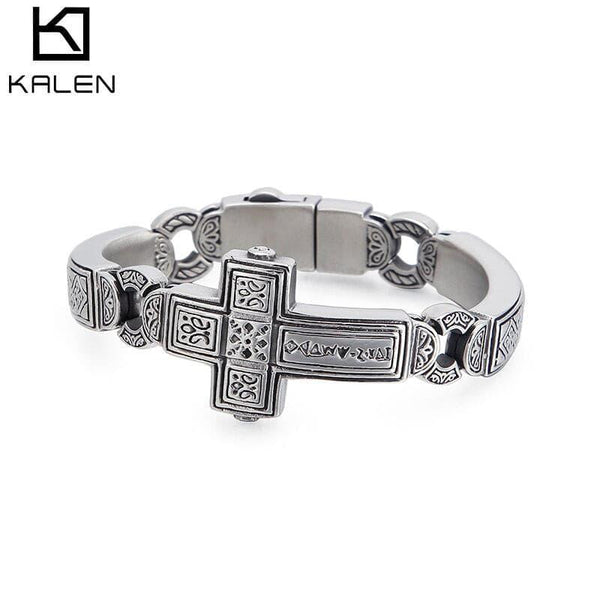 KALEN Christian Big Cross Charm Bracelets Men 20cm Stainless Steel Mysterious Symbol Bangle Prayer Amulet Jewelry 2020.