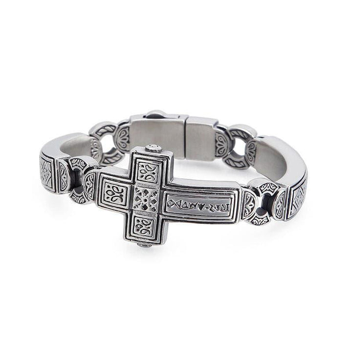 KALEN Christian Big Cross Charm Bracelets Men 20cm Stainless Steel Mysterious Symbol Bangle Prayer Amulet Jewelry 2020.