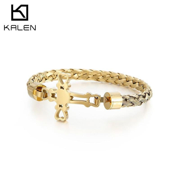 KALEN Christian Cross Charm Prayer Bracelet Men Stainless Steel Chain Bangle Praying Cruz Jewellry.