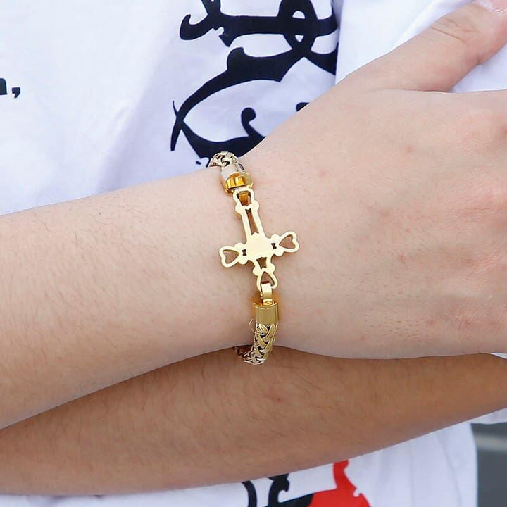 KALEN Christian Cross Charm Prayer Bracelet Men Stainless Steel Chain Bangle Praying Cruz Jewellry.