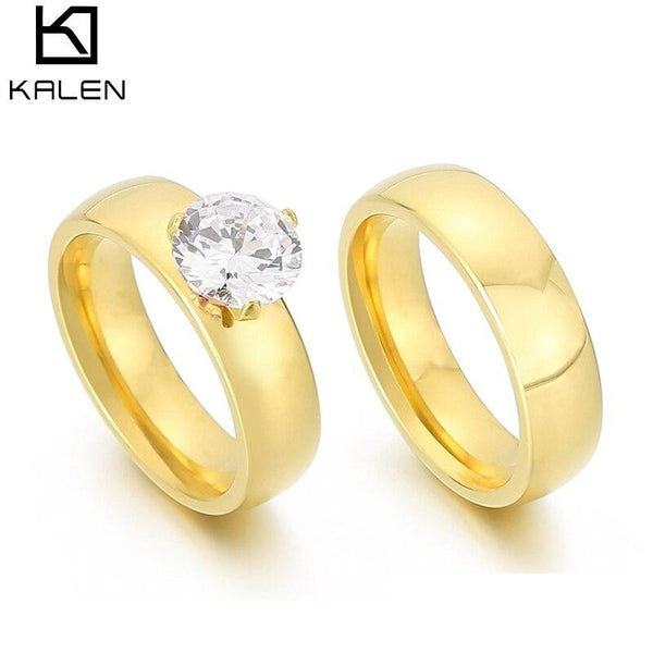 KALEN Classic Wedding Ring For Couple Smooth Stainless Steel Couple Rings Gold Simple 6MM Women Men Lovers Engagement Jewelry.