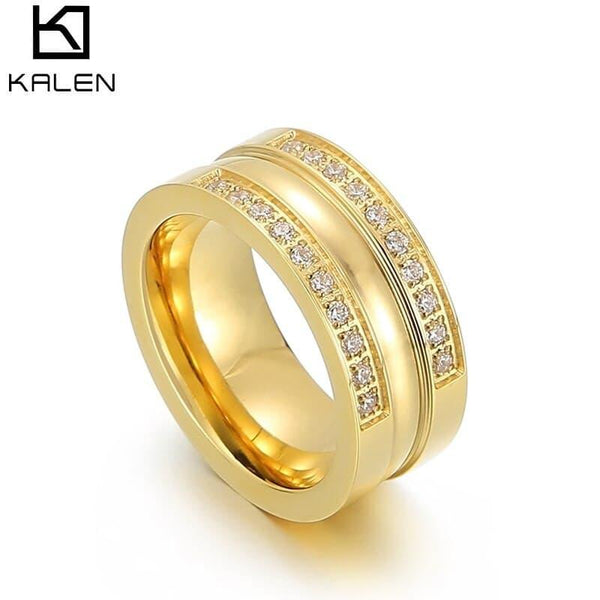 KALEN Classic Wedding Women Ring Simple Finger Rings With Double Paved CZ Stones Understated Delicate Female Engagement Jewelry.