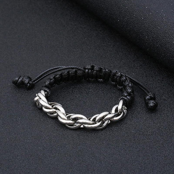 KALEN Cowhide Leather 13mm Stainless Steel Rope Link Chain Bracelet for Men - kalen