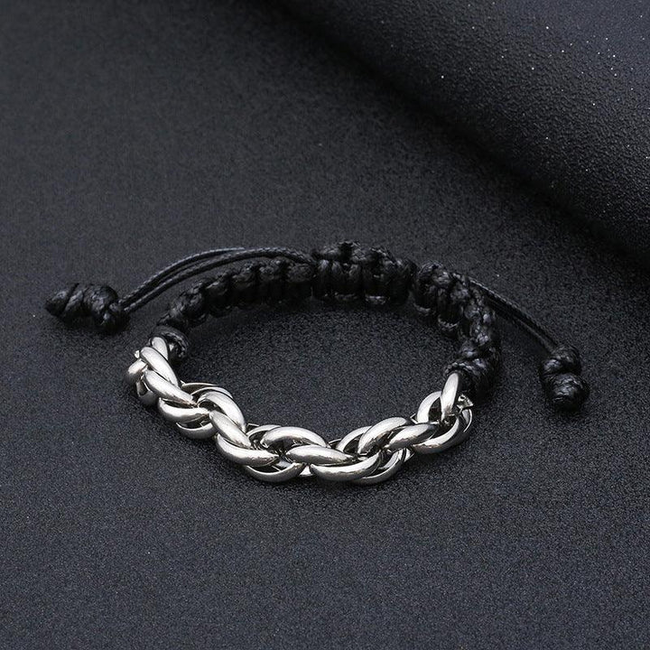 KALEN Cowhide Leather 13mm Stainless Steel Rope Link Chain Bracelet for Men - kalen