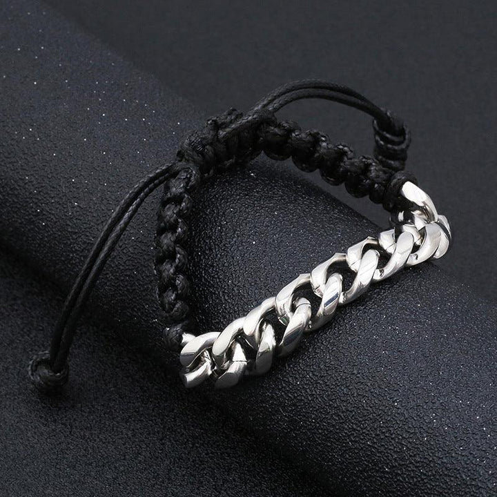 KALEN Cowhide Leather 13mm Stainless Steel Rope Link Chain Bracelet for Men - kalen