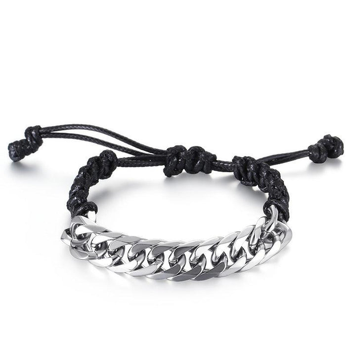 KALEN Cowhide Leather 13mm Stainless Steel Rope Link Chain Bracelet for Men - kalen