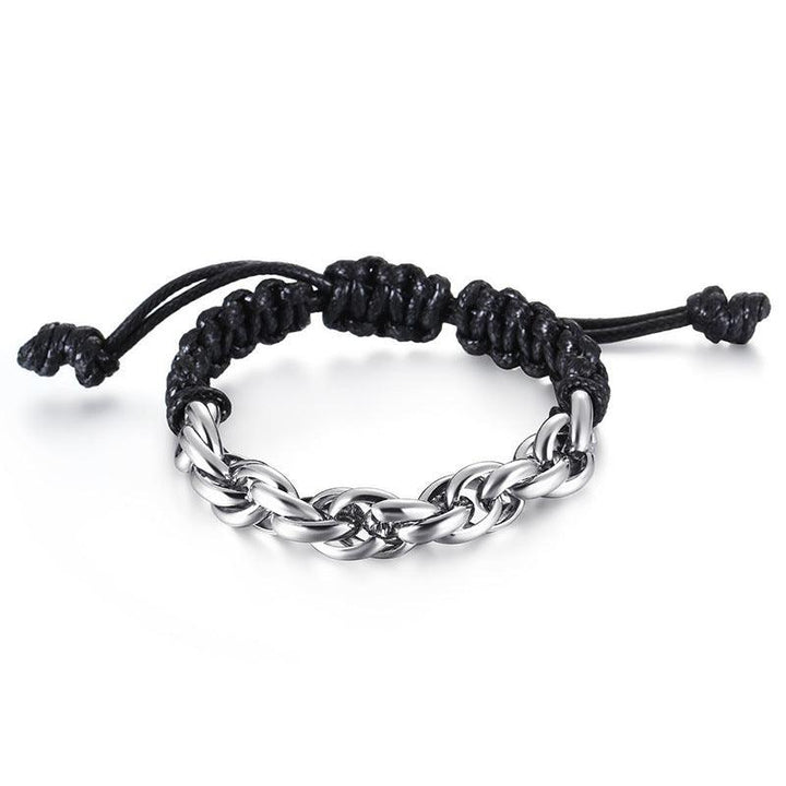 KALEN Cowhide Leather 13mm Stainless Steel Rope Link Chain Bracelet for Men - kalen