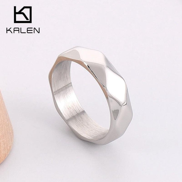 KALEN Creative Diamond-Shaped Faceted Stainless Steel Polishing Ring For Men's Personalized Fashion Punk Jewelry Wholesale.