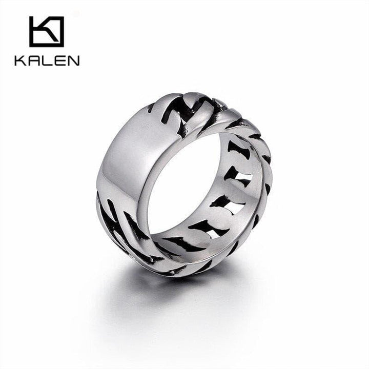 KALEN  Cuban Link Chain Ring Men Size 8-12 Stainless Steel High Polished 10mm Chain Link Finger Rings Cheap Biker Jewelry.