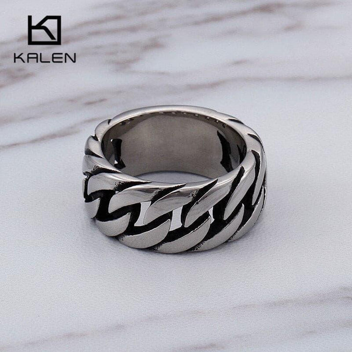 KALEN  Cuban Link Chain Ring Men Size 8-12 Stainless Steel High Polished 10mm Chain Link Finger Rings Cheap Biker Jewelry.