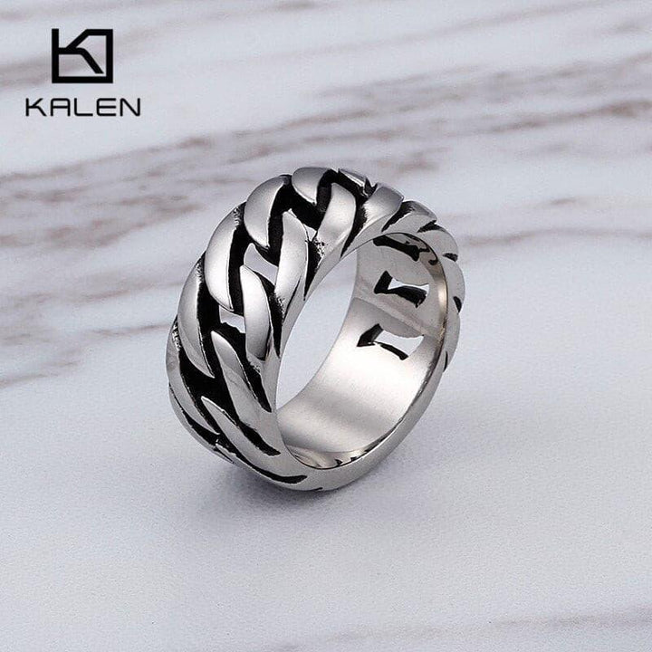 KALEN  Cuban Link Chain Ring Men Size 8-12 Stainless Steel High Polished 10mm Chain Link Finger Rings Cheap Biker Jewelry.