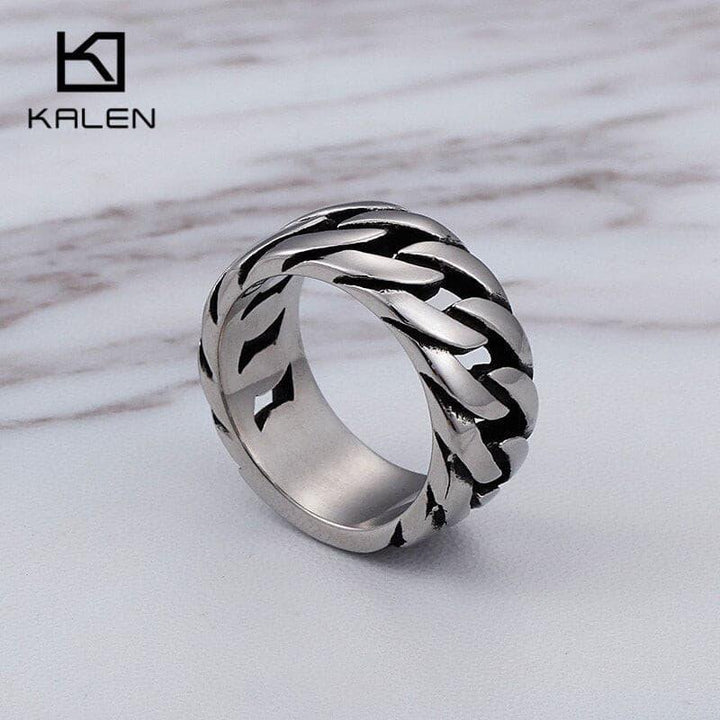 KALEN  Cuban Link Chain Ring Men Size 8-12 Stainless Steel High Polished 10mm Chain Link Finger Rings Cheap Biker Jewelry.