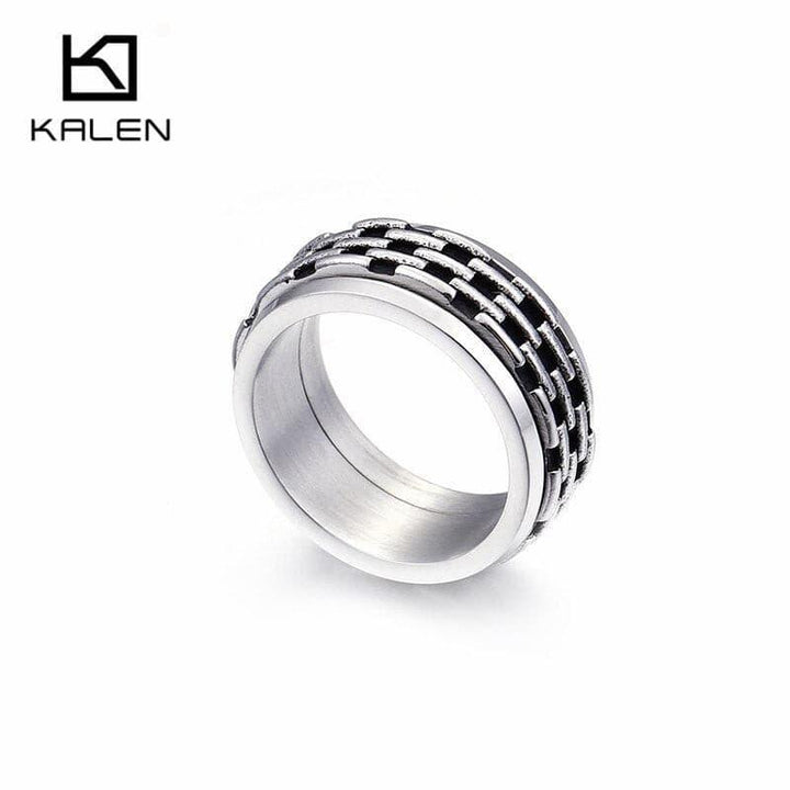 KALEN  Cuban Link Chain Ring Men Size 8-12 Stainless Steel High Polished 10mm Chain Link Finger Rings Cheap Biker Jewelry.