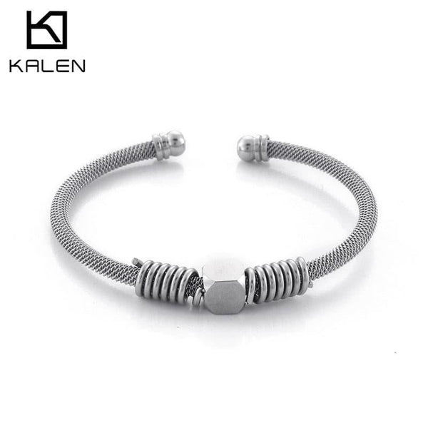 Kalen Cube Spring Accessory Braided Open Cuff Bracelet Stainless Steel Sports Men's Bangles.