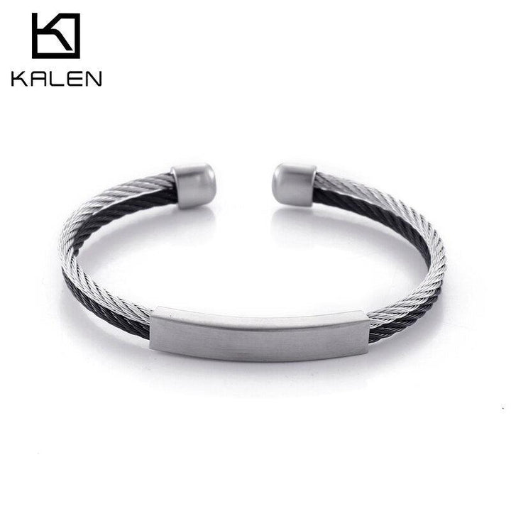 Kalen Cuff Bangles 316L Stainless Steel Men's Twisted Chain ID Elastic Barcelet Jewelry Custom.