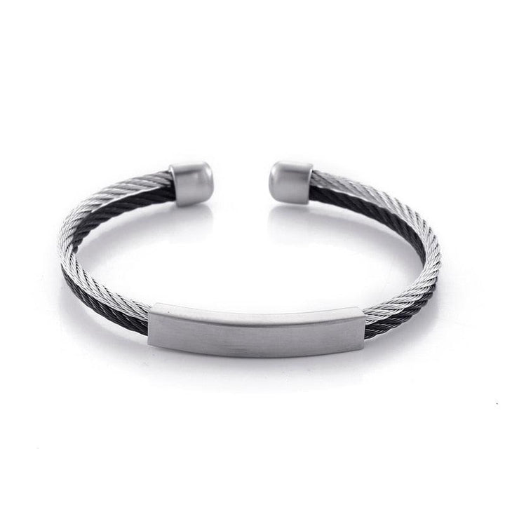 Kalen Cuff Bangles 316L Stainless Steel Men's Twisted Chain ID Elastic Barcelet Jewelry Custom.