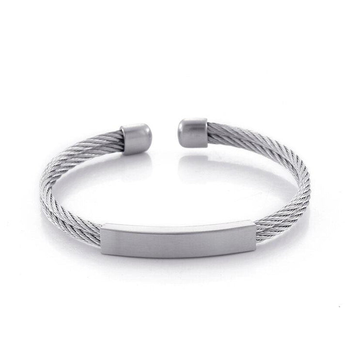 Kalen Cuff Bangles 316L Stainless Steel Men's Twisted Chain ID Elastic Barcelet Jewelry Custom.