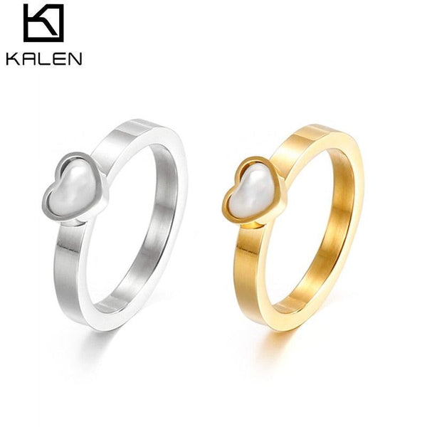 Kalen Cute Girl's Ring Gorgeous And Sweet Style Stainless Steel Love Heart 3mm Jewelry.