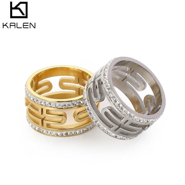 Kalen Cutout Religious Cross Ring Crystal Jewelry Fashion Hollow Cross Ring For Women Stainless Steel Engagement Rings.