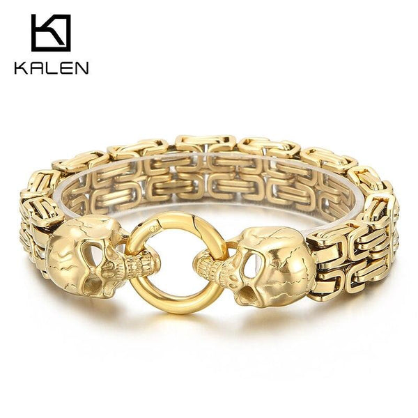 KALEN Double Layer Royal Chain Skull Charm Bracelet Men Male Stainless Steel 4 Color.