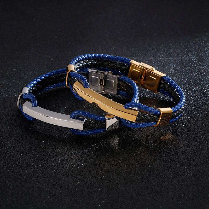 Kalen Double Layer Leather Stainless Steel Anchor Bracelet For Men - kalen