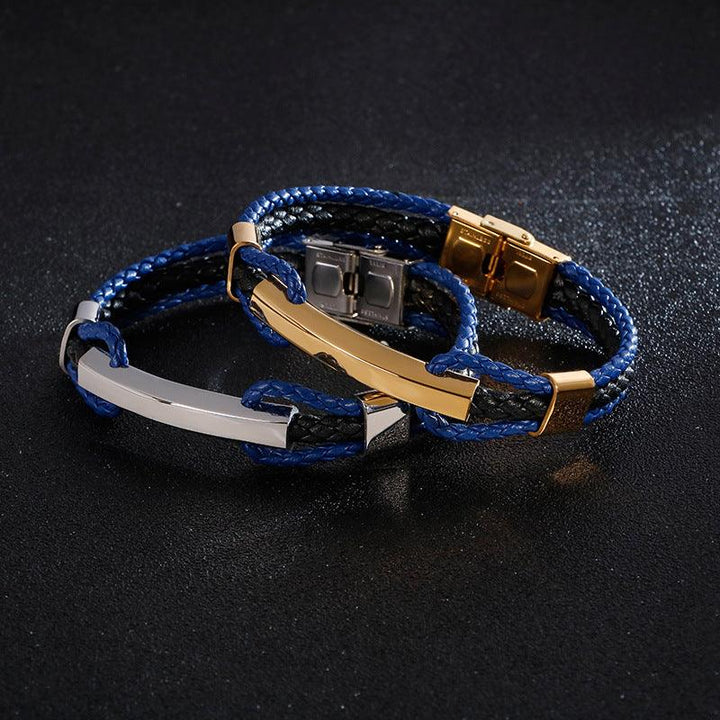 Kalen Double Layer Leather Stainless Steel Anchor Bracelet For Men - kalen