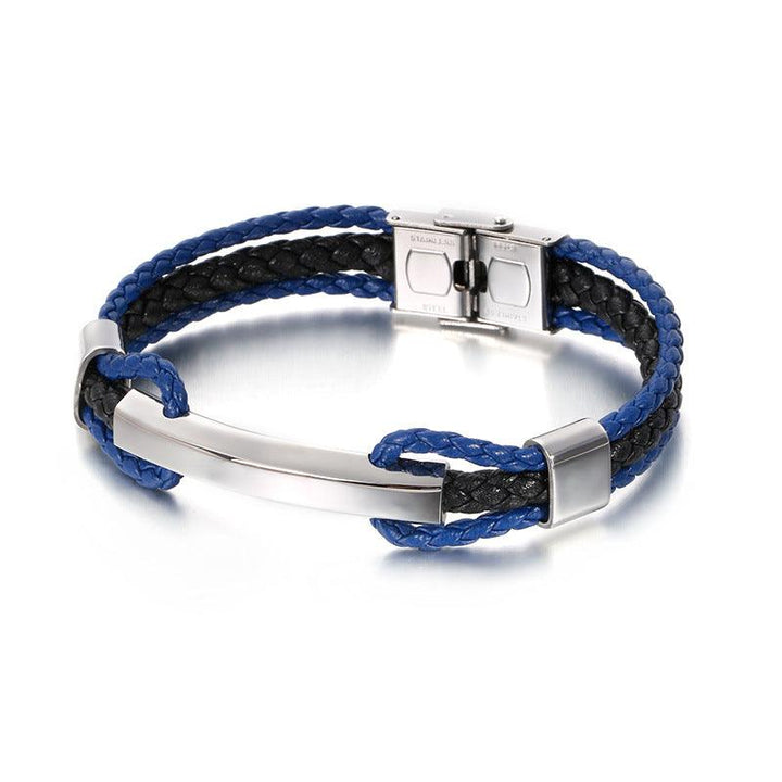 Kalen Double Layer Leather Stainless Steel Anchor Bracelet For Men - kalen