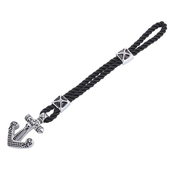 Kalen Double Layer Leather Stainless Steel Anchor Skull Bracelet For Men - kalen