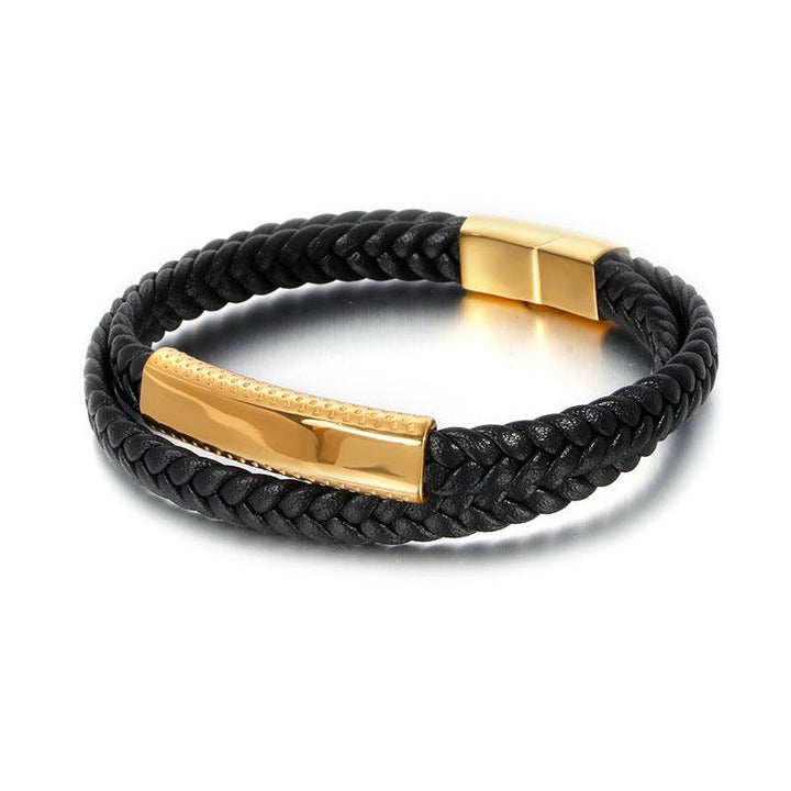 Kalen Double Layer Leather Stainless Steel Bracelet For Men - kalen