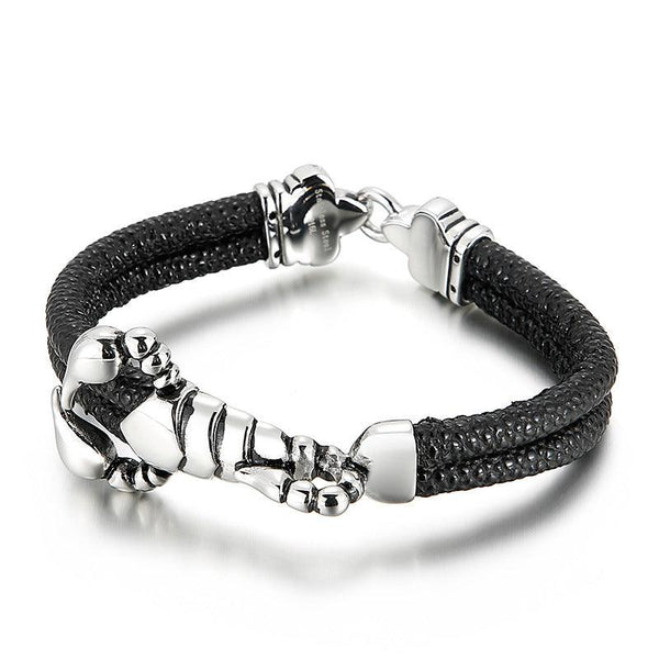 Kalen Double Layer Leather Stainless Steel Bracelet For Men - kalen