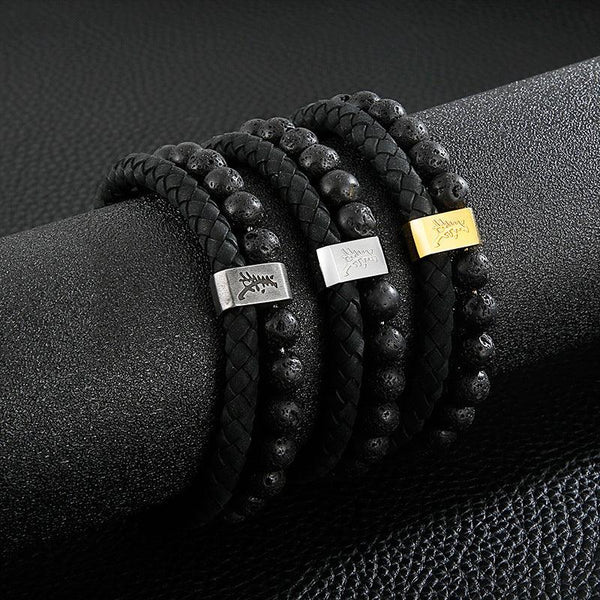 Kalen Double Layer Leather Stainless Steel Bracelet For Men - kalen