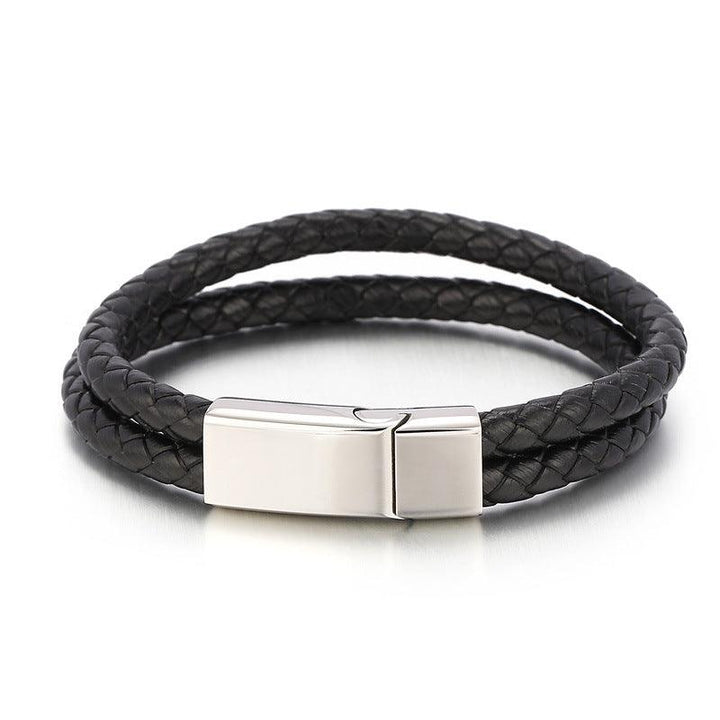 Kalen Double Layer Leather Stainless Steel Bracelet For Men - kalen