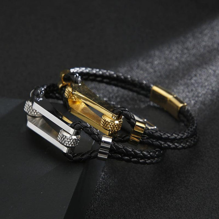 Kalen Double Layer Leather Stainless Steel Bracelet For Men - kalen