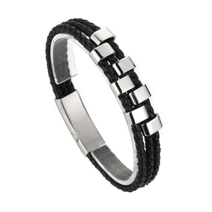 Kalen Double Layer Leather Stainless Steel Bracelet For Men - kalen